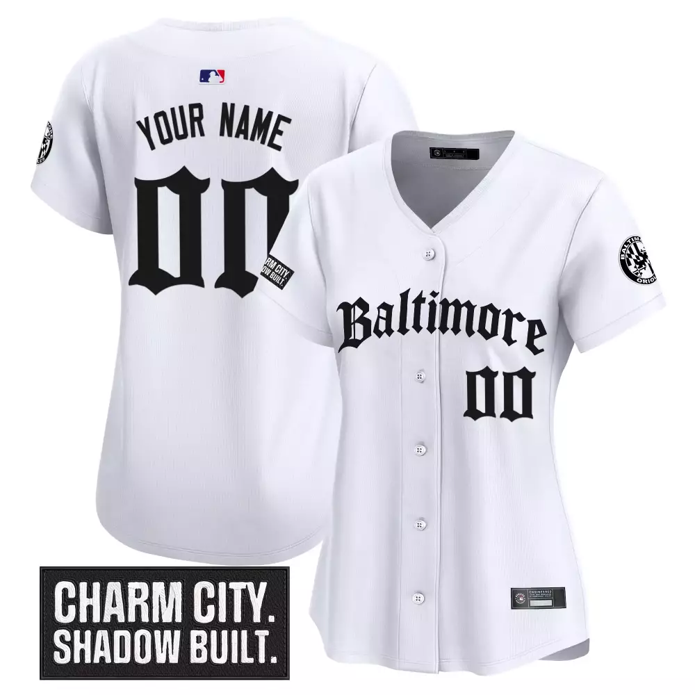 Custom Baltimore Jersey White Charm City Shadow Built Women Black