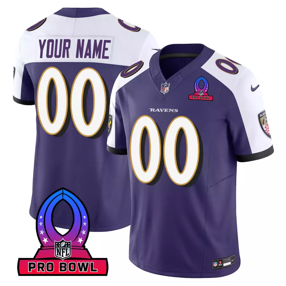 Custom Baltimore Ravens Jersey Purple Pro Bowl Men White Black Alternate Vapor All