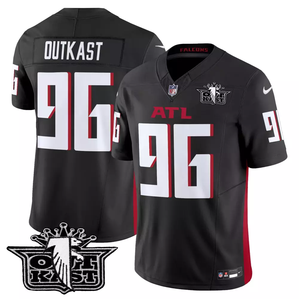 Outkast X 96 Atlanta Falcons Jersey Black Collaboration 2022 Men Game White Red Vapor