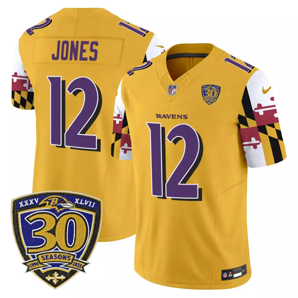 City Flag 12 Ravens Jersey Yellow 30th Season 30 Seasons 1996-2025 Men Alternate