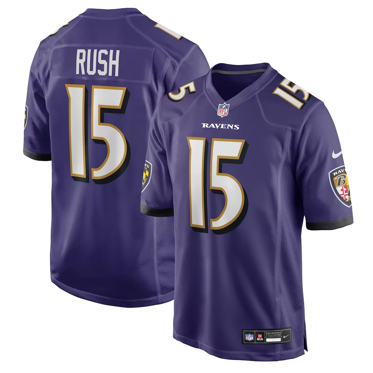Rush 15 Ravens Jersey Purple Men Official White Gold Game