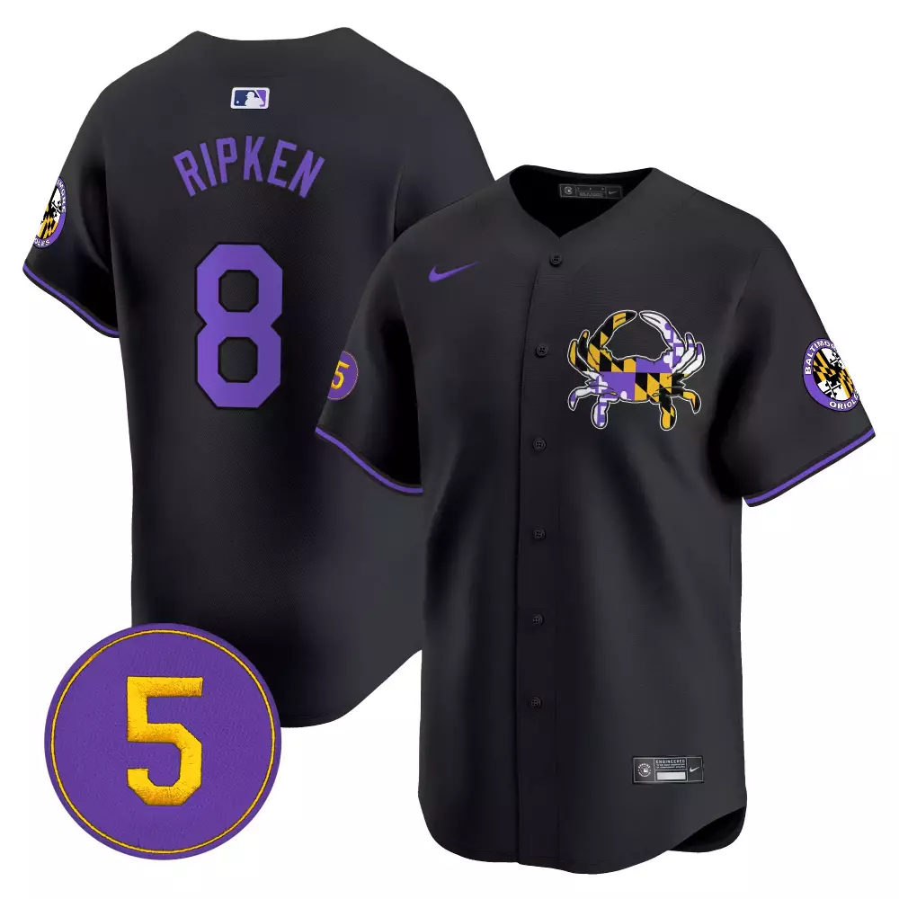 Cal Ripken 8 Baltimore Orioles Jersey Black City Connect Crab Maryland Flag Colors