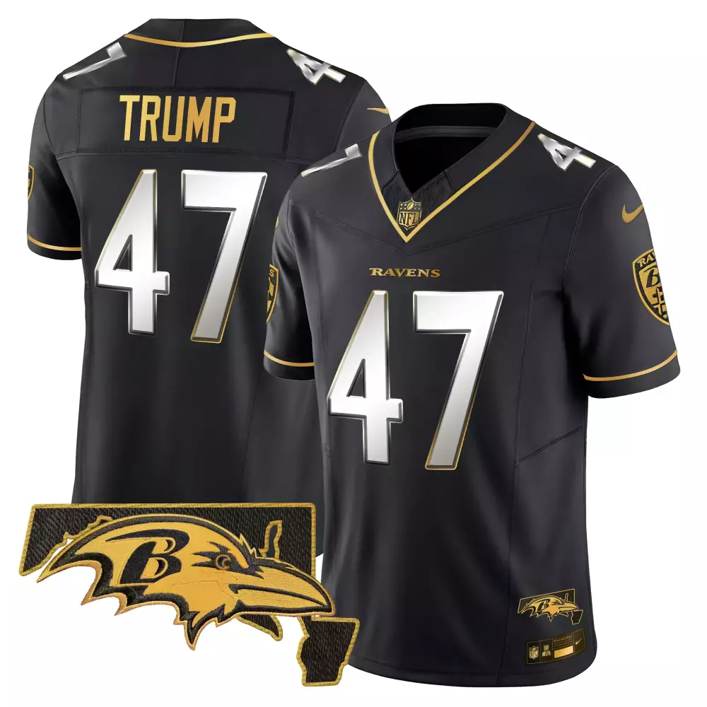 Donald Trump 47 Ravens Jersey Black Men Gold White Limited Vapor All Stitched