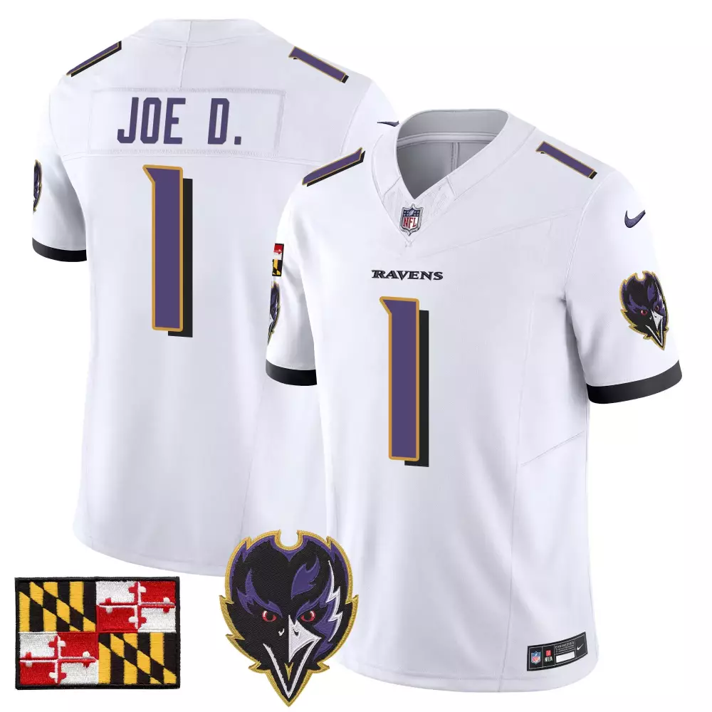 Joe D 1 Ravens Jersey White Maryland Flag Men Game Alternate Purple Black Gold Vapor