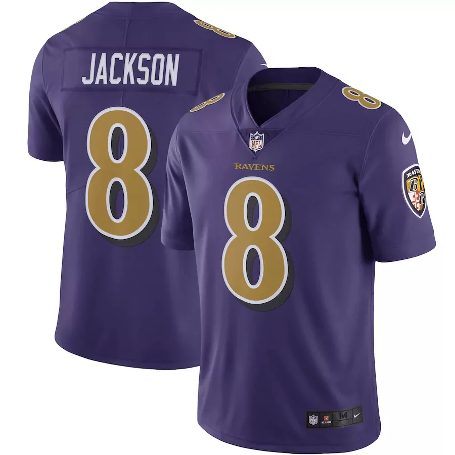 Lamar Jackson 8 Ravens Jersey Purple Team Equipment Men Authentic Gold White All