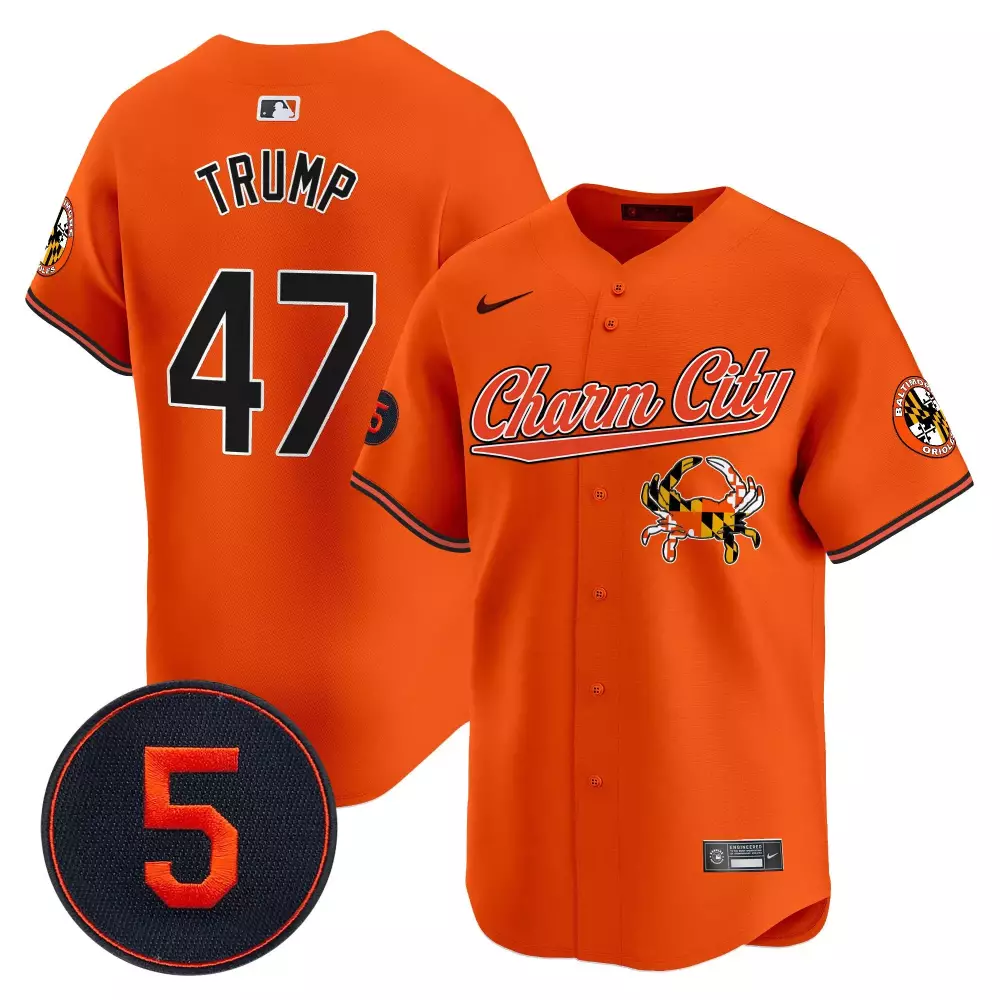 Donald Trump 47 Baltimore Orioles Jersey Orange Charm City Men Alternate Black White