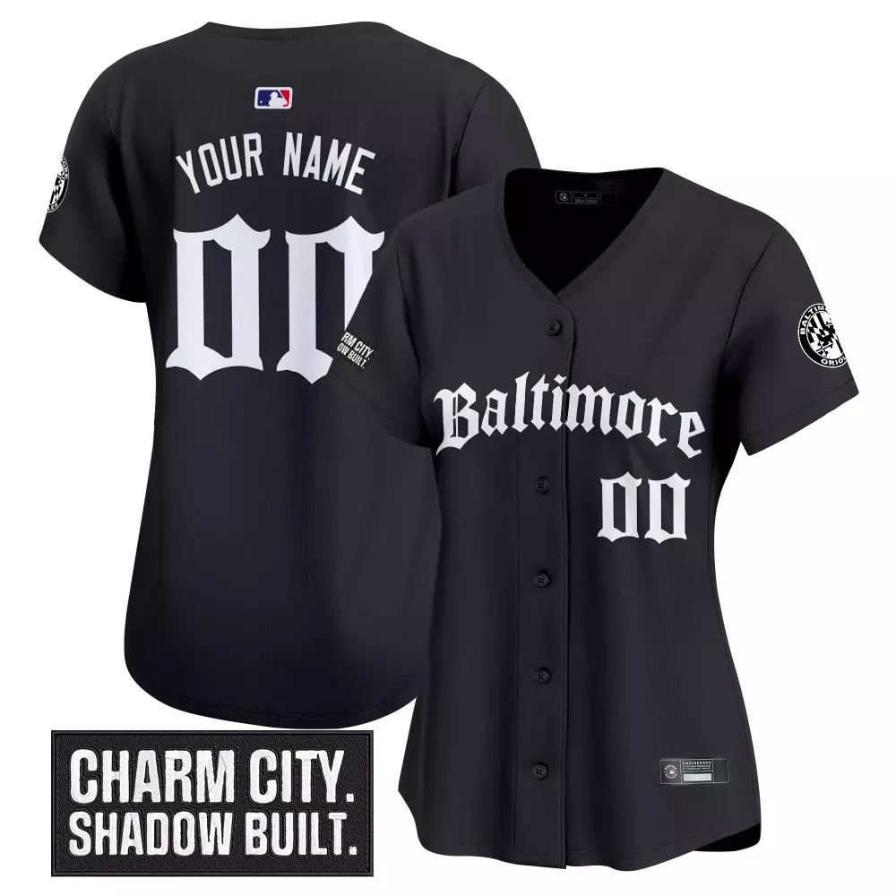 Custom Baltimore Jersey Black Charm City Shadow Built Women White Personalized