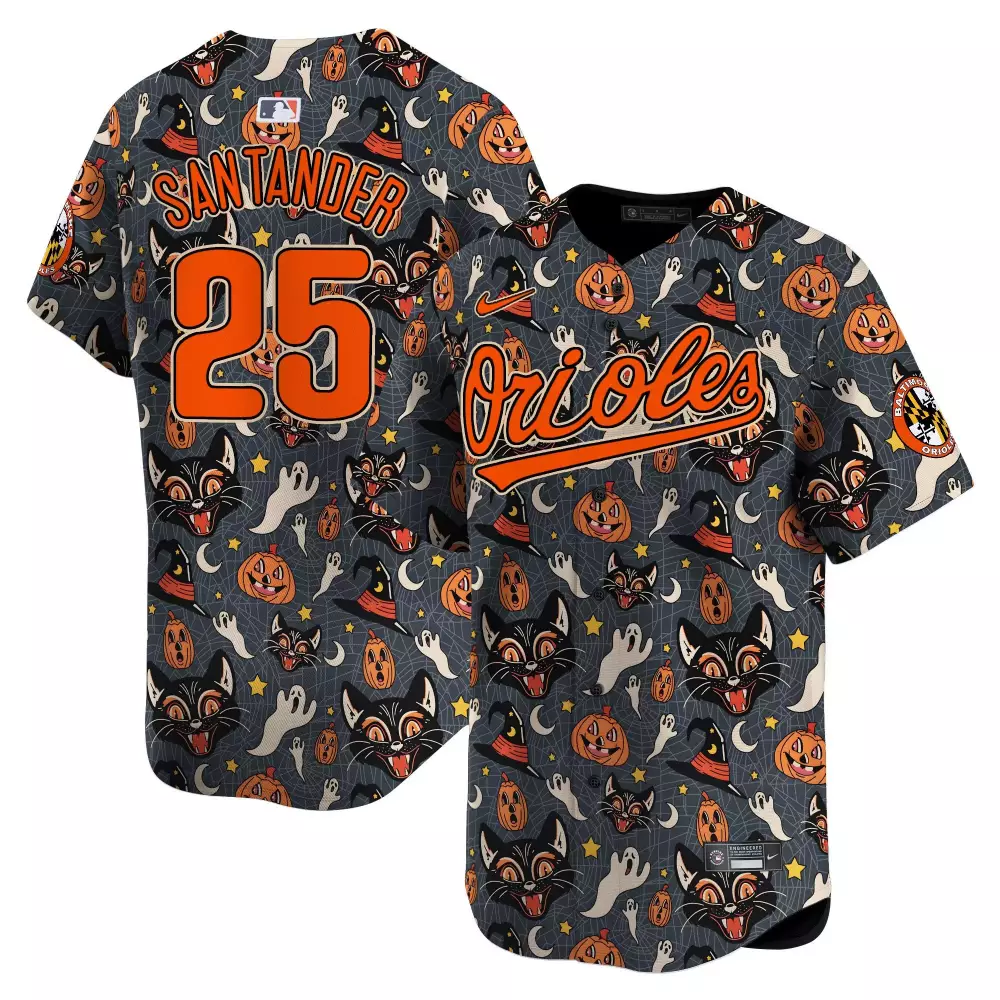 Anthony Santander 25 Orioles Jersey Gray Halloween Men Custom Design Orange Black