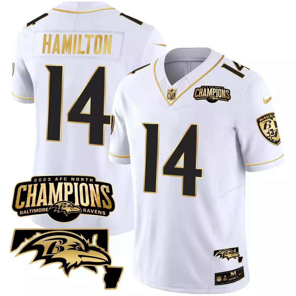 Kyle Hamilton 14 Baltimore Ravens Jersey White 2023 AFC North Champions Men Black
