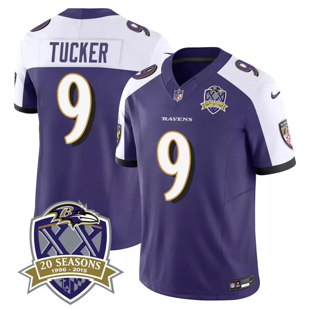 Justin Tucker 9 Ravens Jersey Purple 20 Seasons 1996-2015 Men White Black Alternate