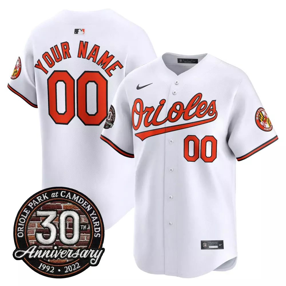 Custom Baltimore Orioles Jersey White 30th Anniversary 1992-2022 Orange Black Vapor