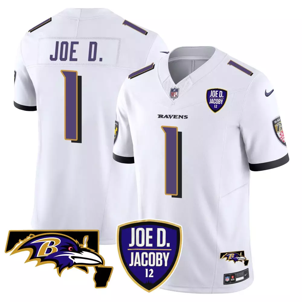 Joe D 1 Ravens Jersey White Jacoby Player Men Purple Black Gold Vapor Limited All