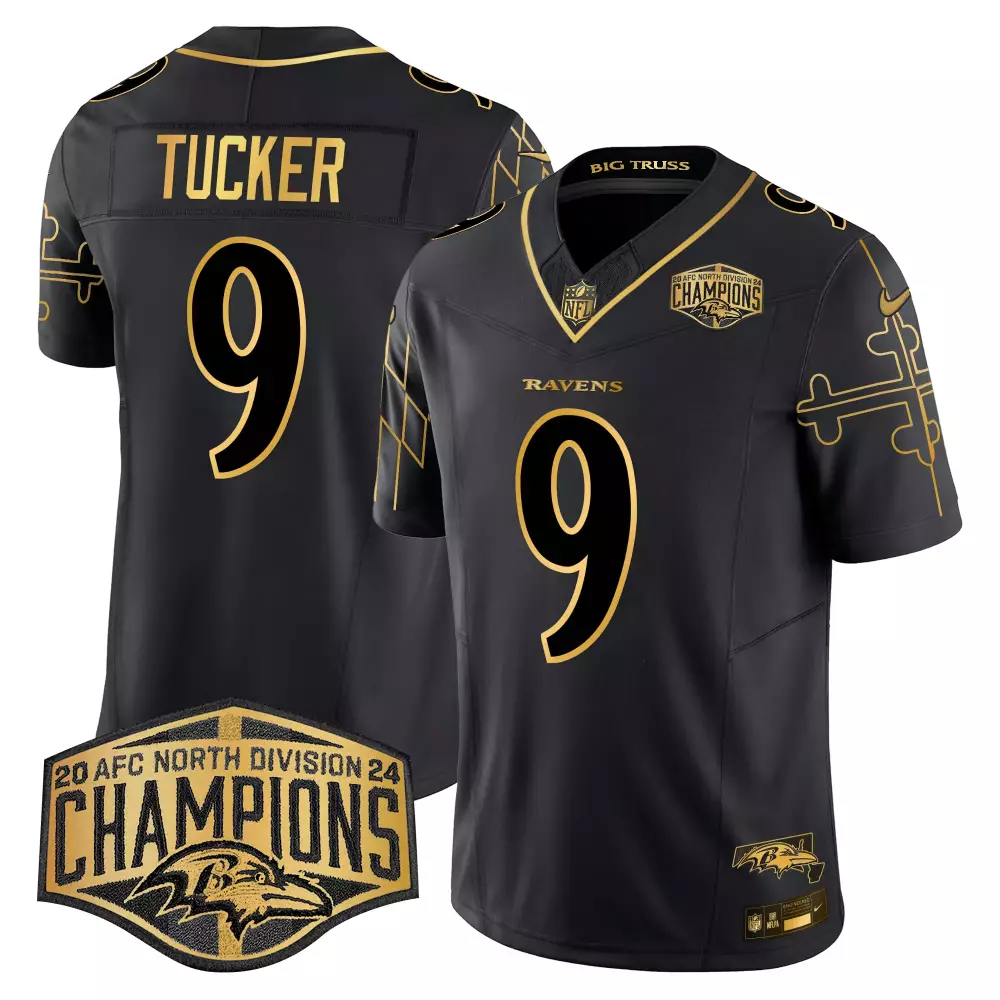 Justin Tucker 9 Ravens Jersey Black Champions 2024 Men Alternate Gold Vapor