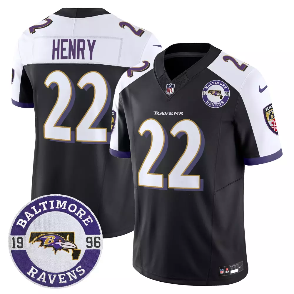 Derrick Henry 22 Baltimore Ravens Jersey Black 1996 Men Player White Purple Alternate