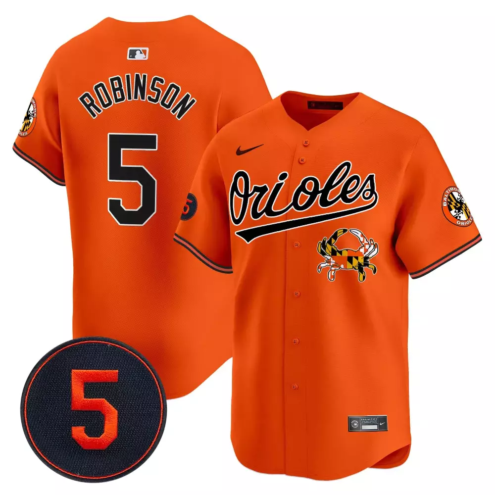 Brooks Robinson 5 Jersey Orange Baltimore Orioles Men Black White Vapor Premier Limited
