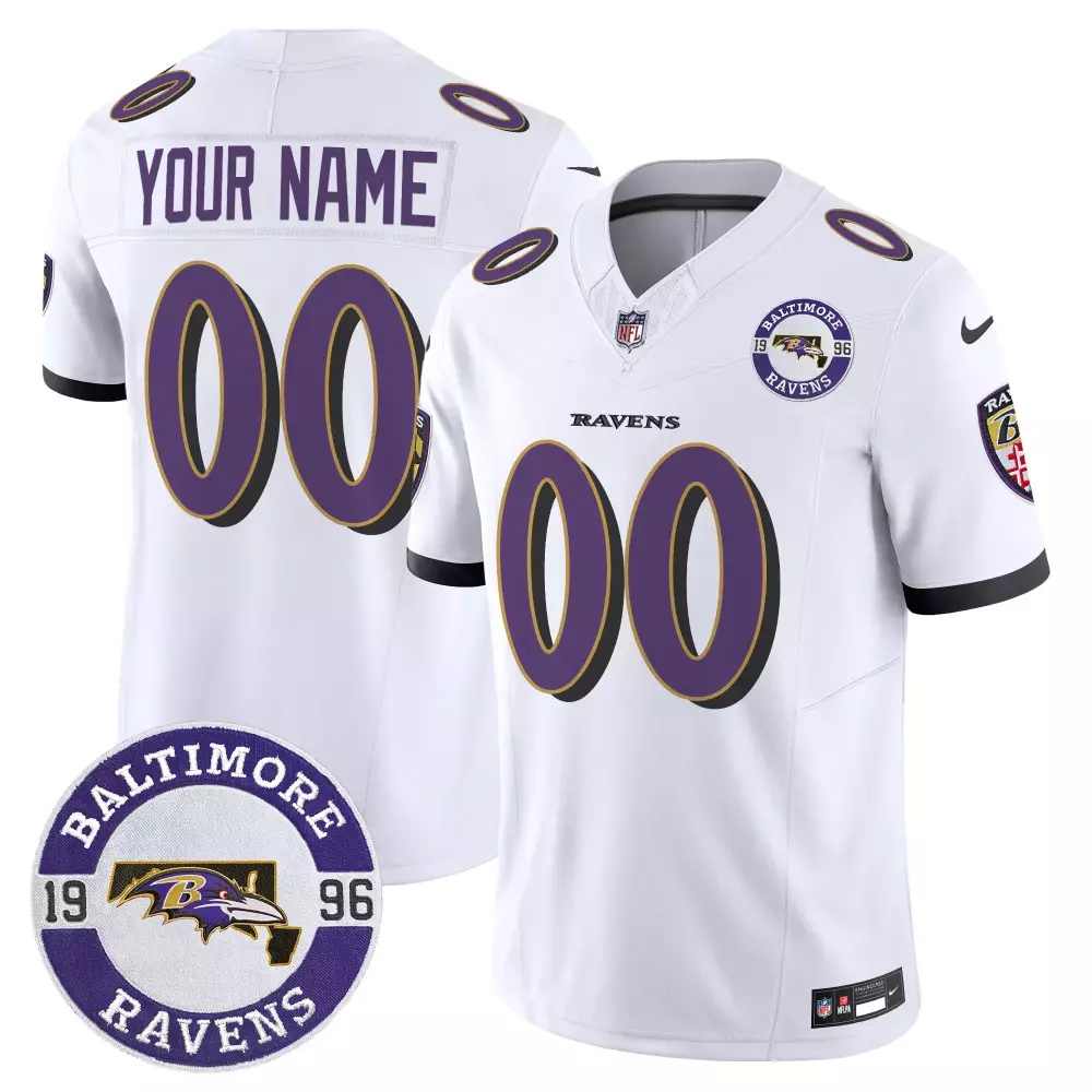 Custom Baltimore Ravens Jersey White 1996 Circular Men Alternate Purple Black Vapor