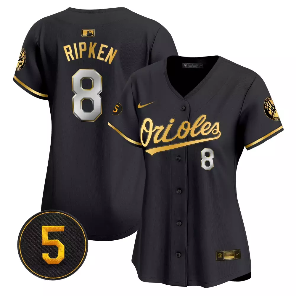 Cal Ripken 8 Baltimore Orioles Jersey Black Men Gold Limited Vapor Premier All Stitched
