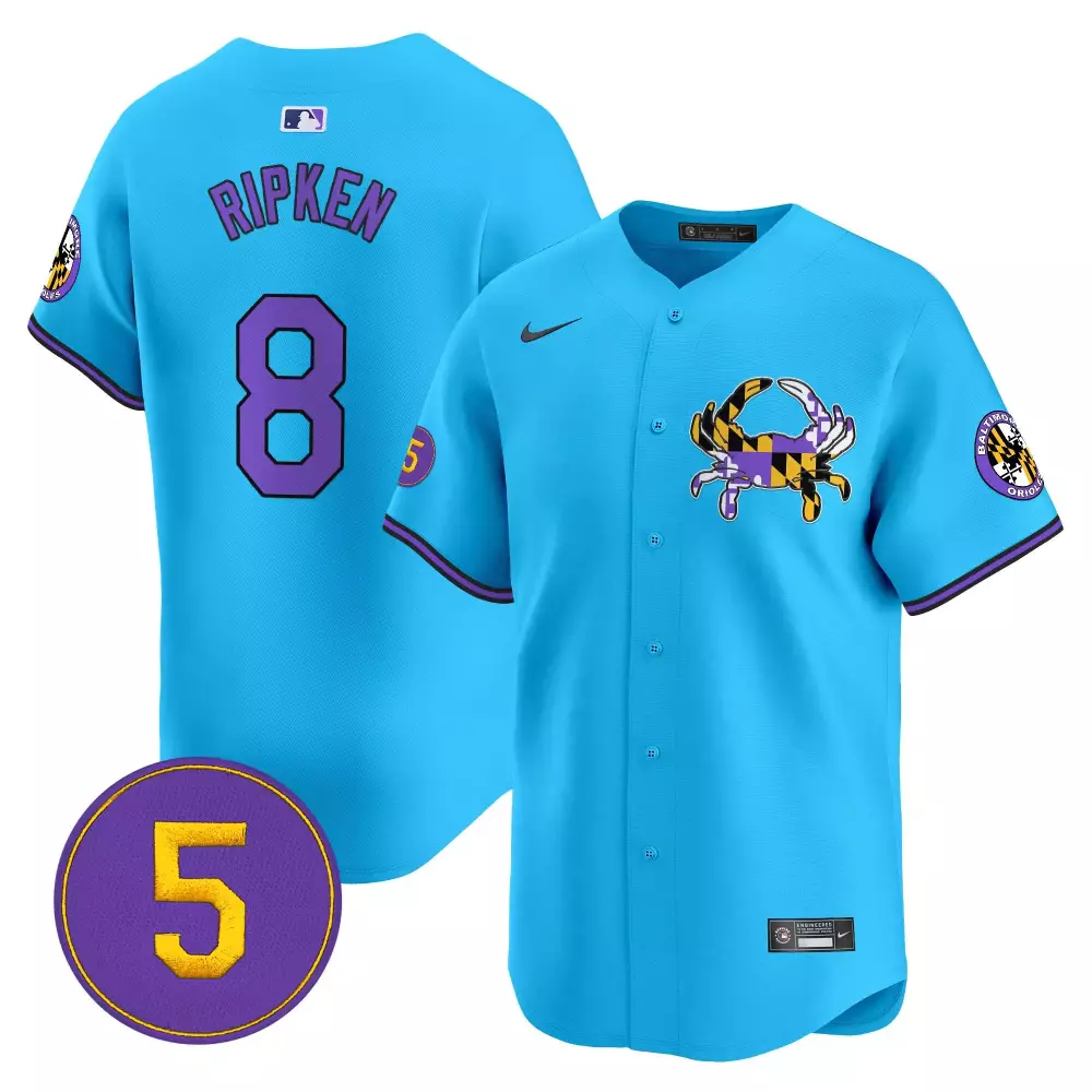 Cal Ripken 8 Baltimore Orioles Jersey Light Blue City Connect Maryland Crab 2023