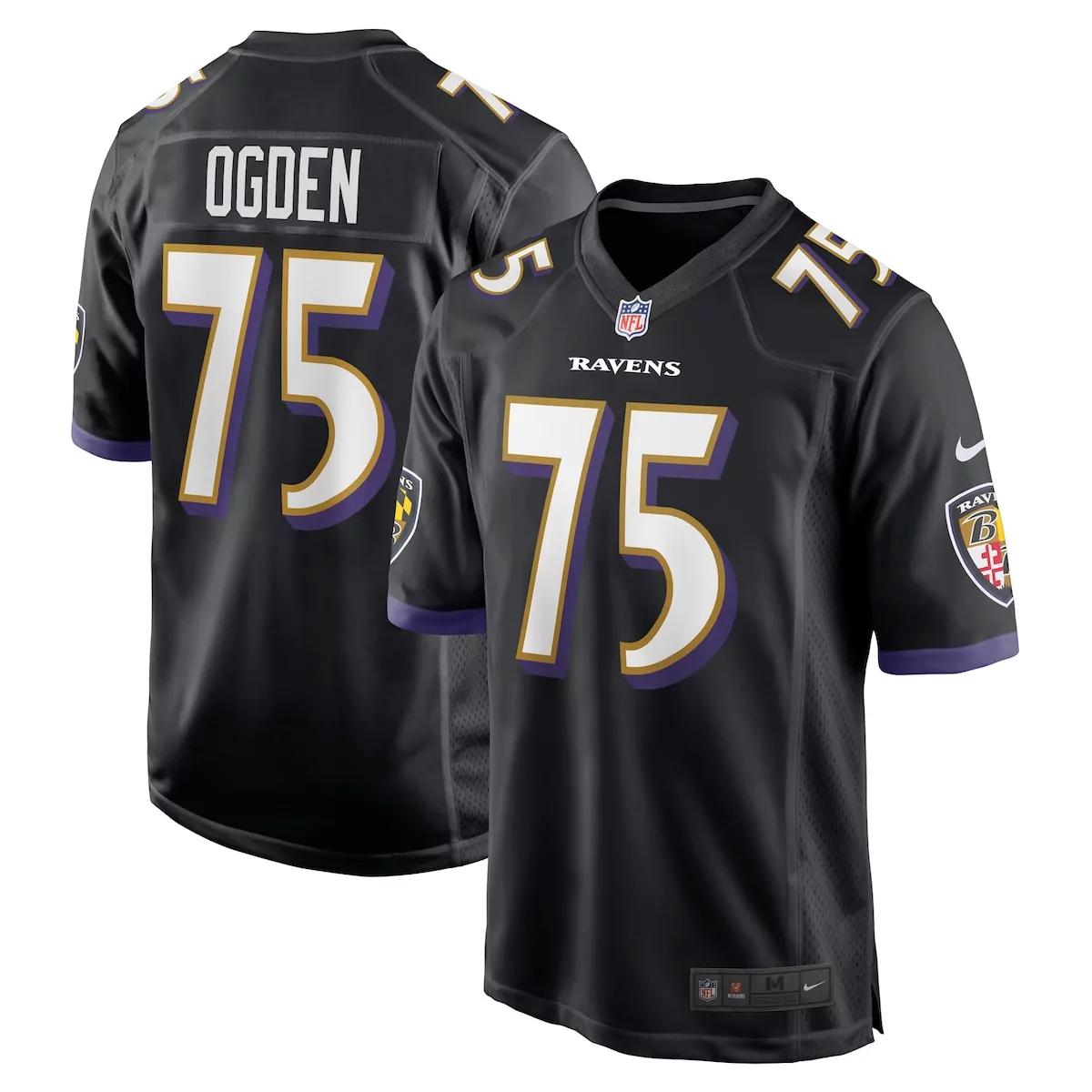 Jonathan Ogden 75 Ravens Jersey Black Men Player Purple White Retired Alternate Game