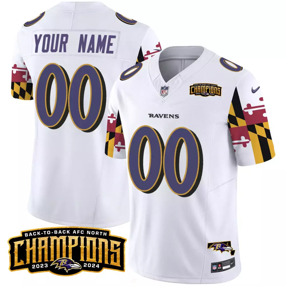 Custom Baltimore Ravens Jersey White Back-to-back AFC North Champions 2023 Men Purple