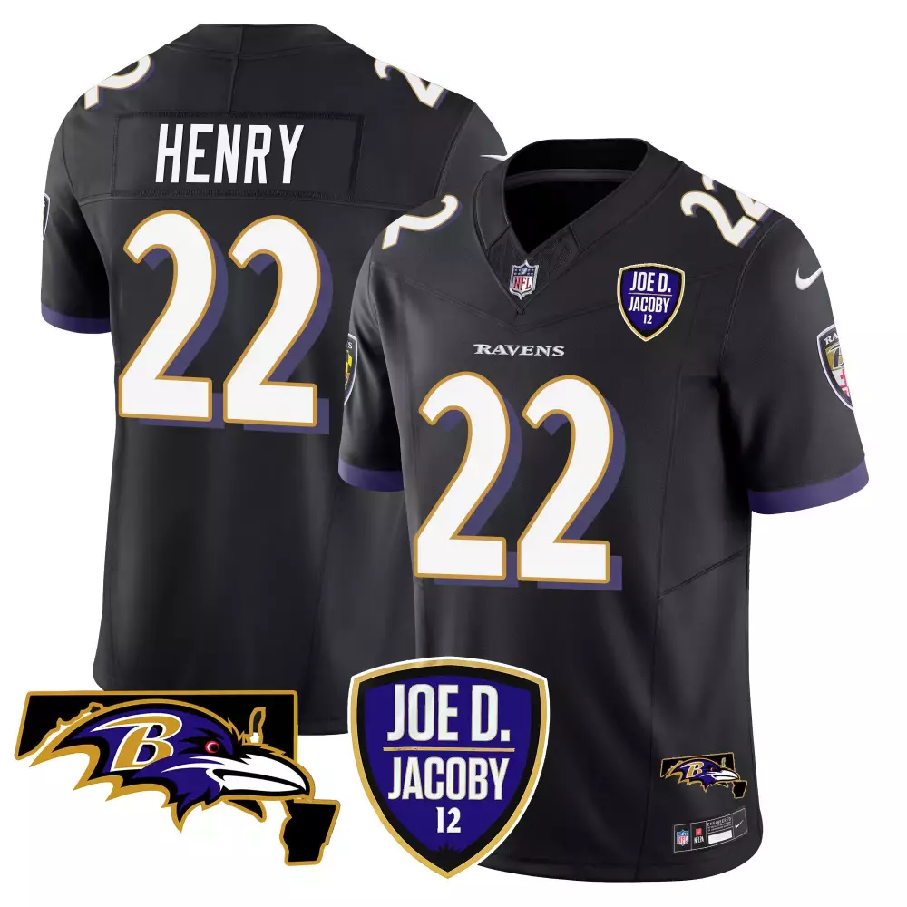 Derrick Henry 22 Ravens Jersey Black Joe Jacoby Men NFL Purple White Gold Vapor Limited