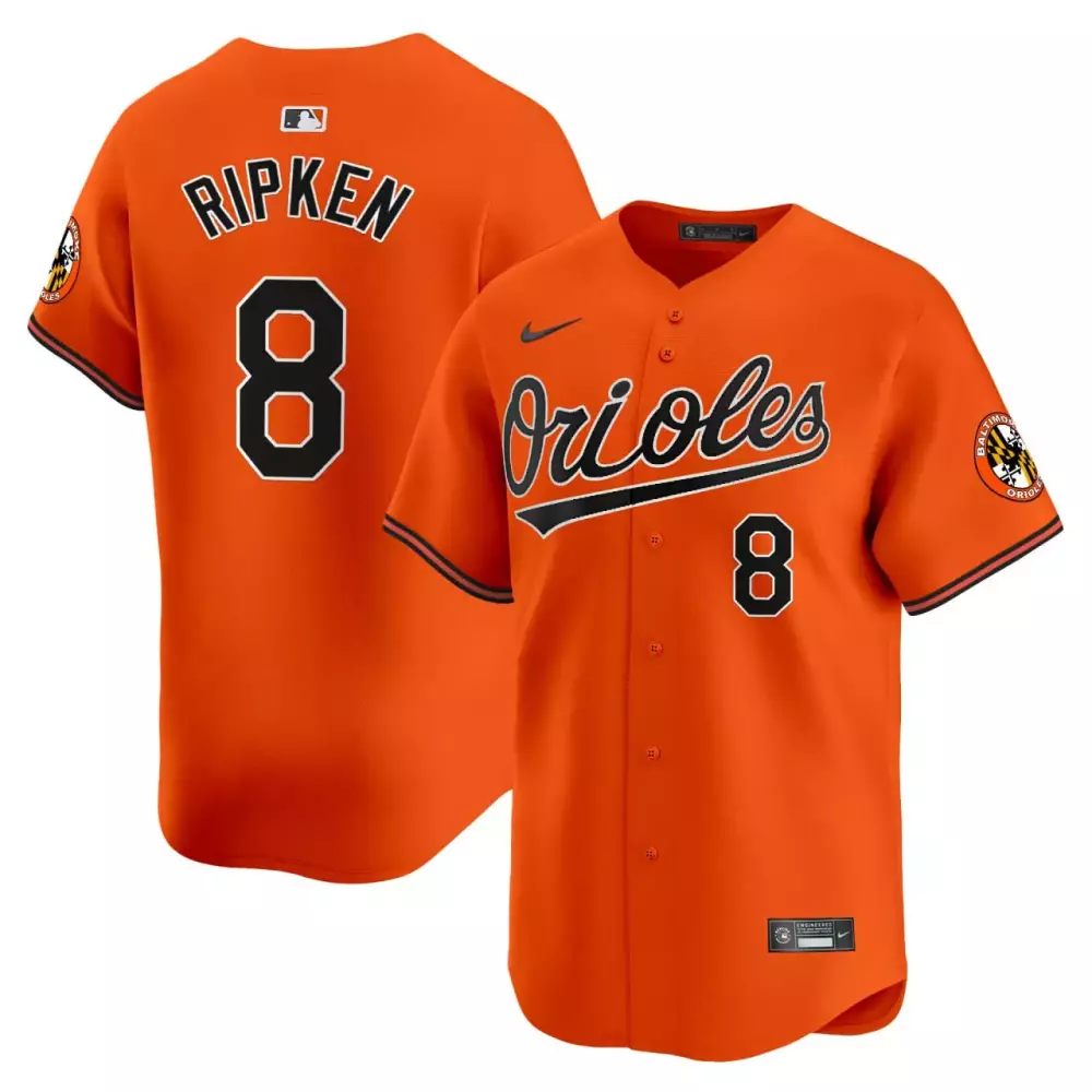 Cal Ripken 8 Orioles Jersey Orange Men Black All Stitched