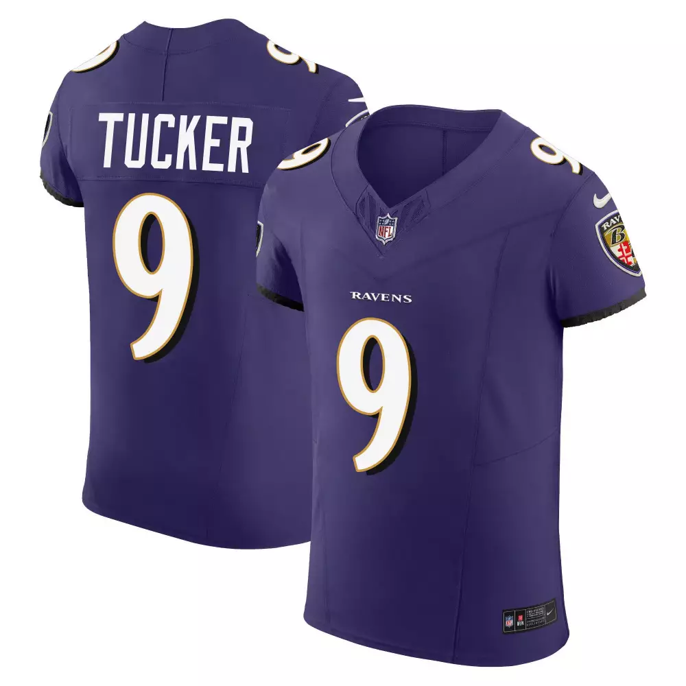 Justin Tucker 9 Ravens Jersey Purple Men NFL White Gold Vapor Elite All Stitched