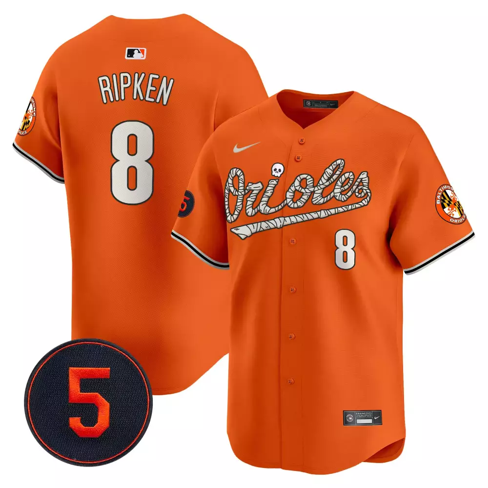 Cal Ripken 8 Orioles Jersey Orange Halloween Number Men White Black Vapor Premier