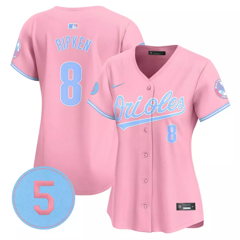 Cal Ripken 8 Orioles Jersey Pink Women Alternate Light Blue Vapor Premier Limited