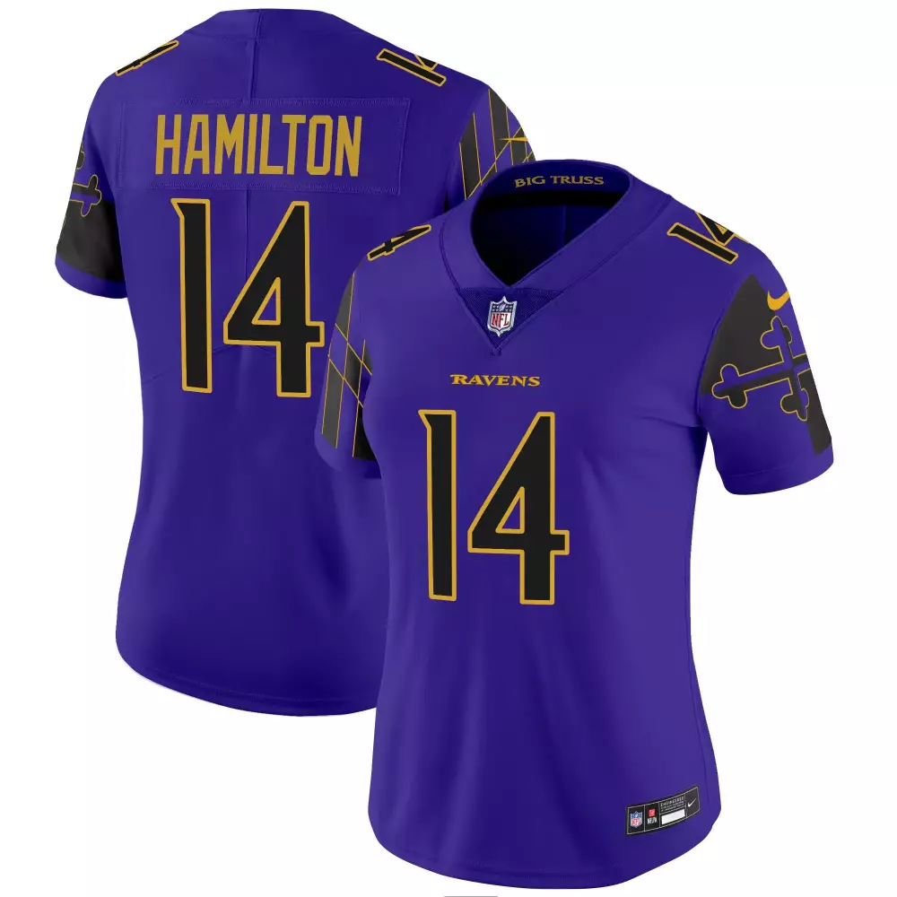 Kyle Hamilton 14 Ravens Jersey Purple Yellow Black Limited Vapor All Stitched