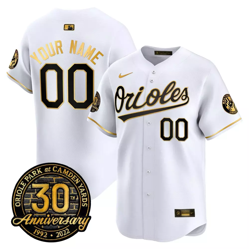 Custom Orioles Jersey White Gold Black Anniversary Vapor Premier Limited All Stitched