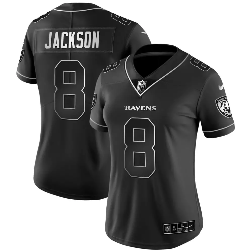 Lamar Jackson 8 Ravens Jersey Black Women Replica Silver Vapor All Stitched