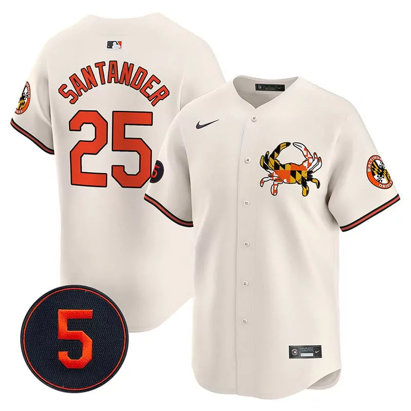 Anthony Santander 25 Jersey Cream Baltimore Orioles Maryland Flag Crab Men Orange