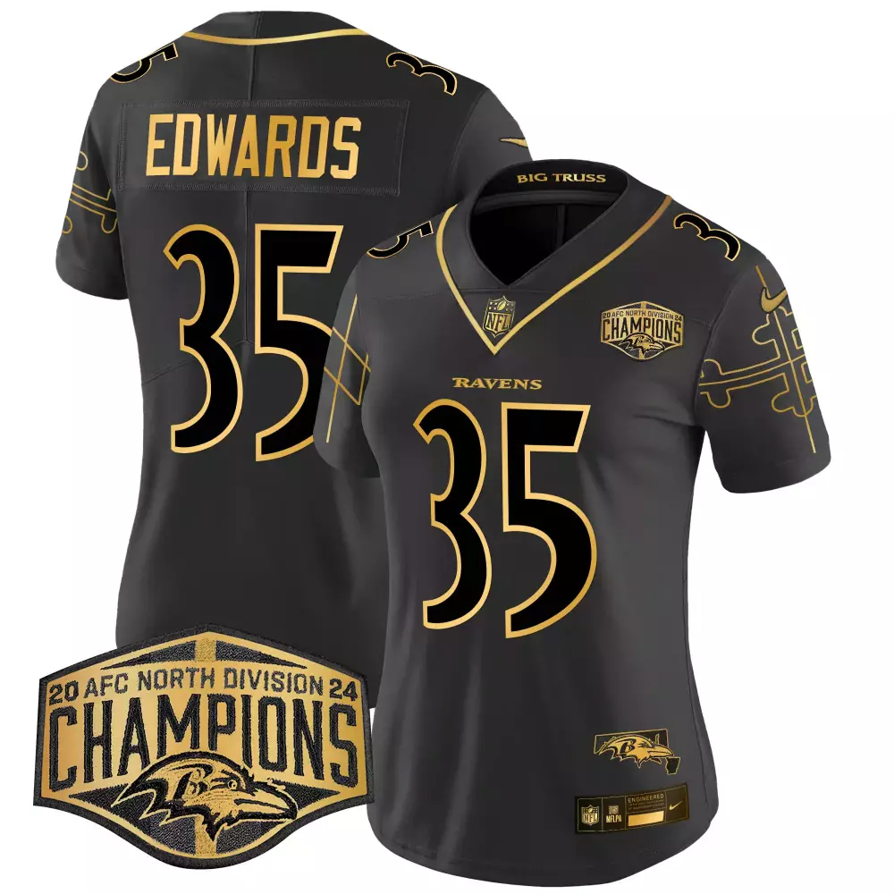 Gus Edwards 35 Ravens Jersey Black AFC North Division Champions Women Game Gold Vapor