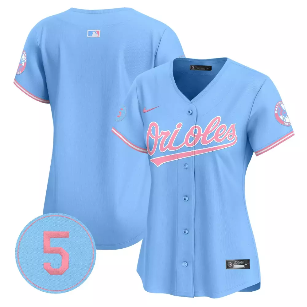 Custom Orioles 5 Jersey Light Blue Women Pink Vapor Premier Limited All Stitched