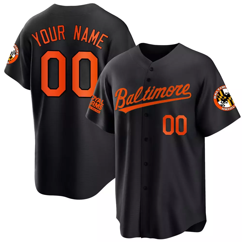 Custom Baltimore Orioles Jersey Black Royal Arms Team Orange Cool All Stitched