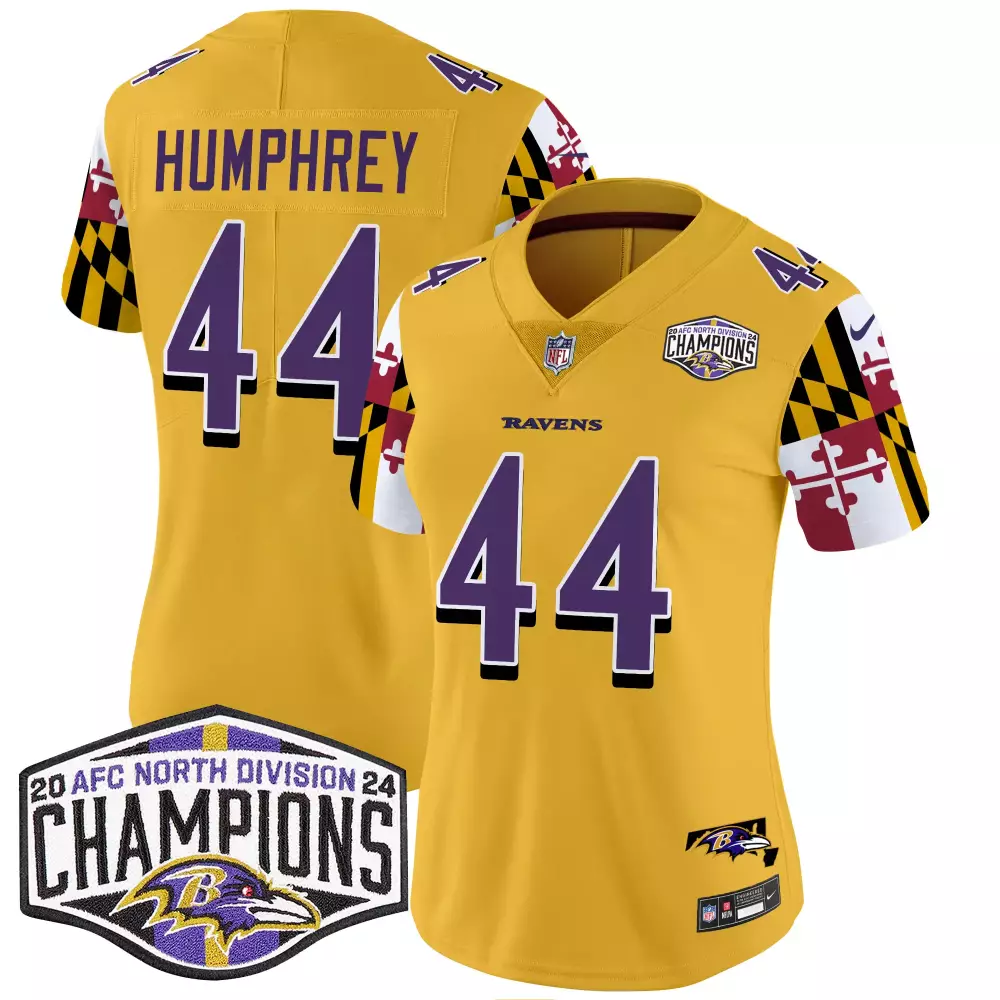 Marlon Humphrey 44 Ravens Jersey Yellow 2024 AFC North Division Champions Women Purple