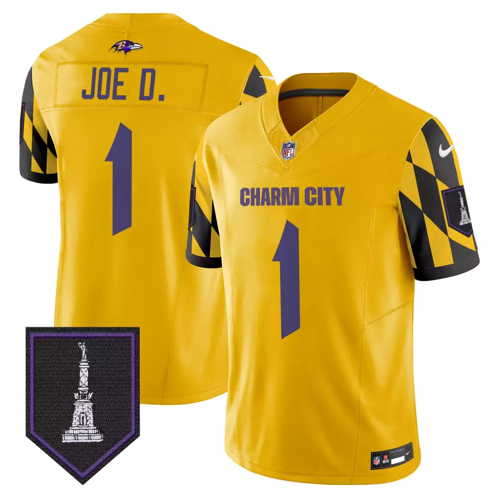 Joe D 1 Baltimore Ravens Jersey Yellow City College Monument Men NFL Alternate Split Design