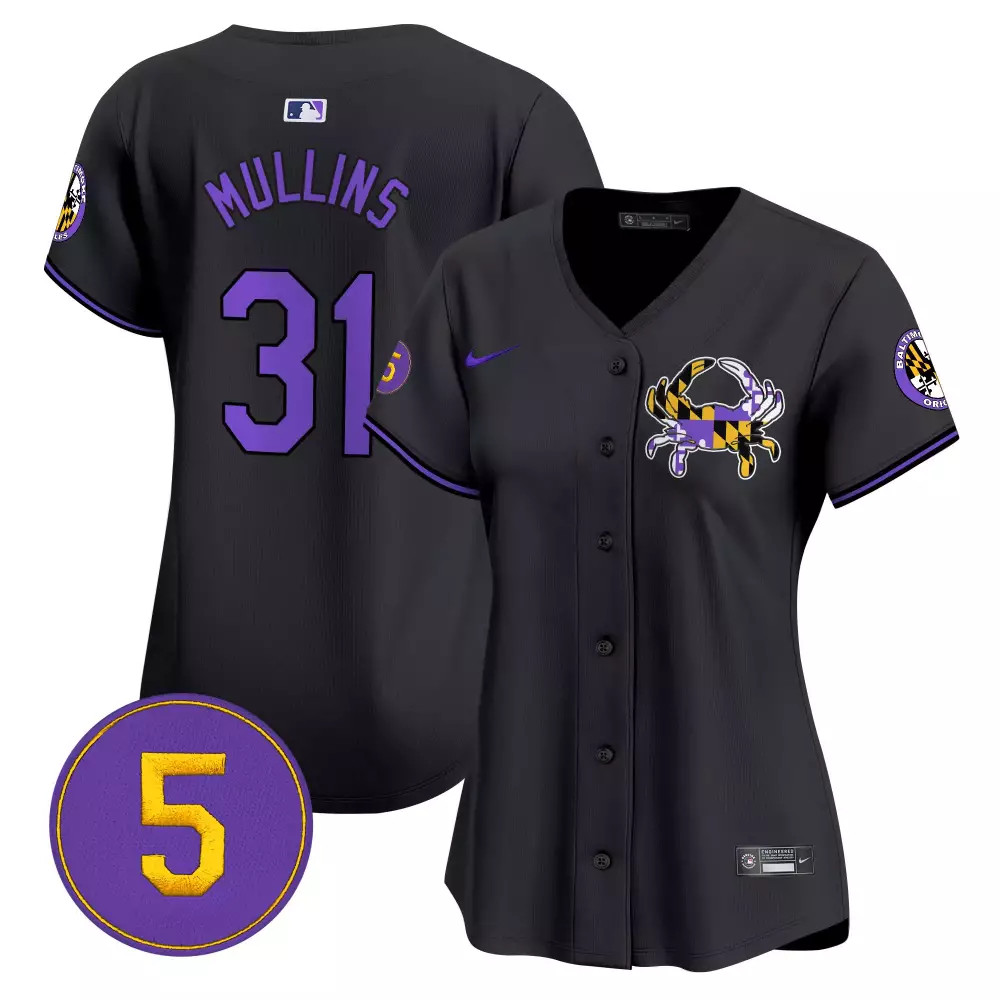 Cedric Mullins 31 Jersey Black Baltimore Orioles Crab Maryland Flag Colors Men Purple