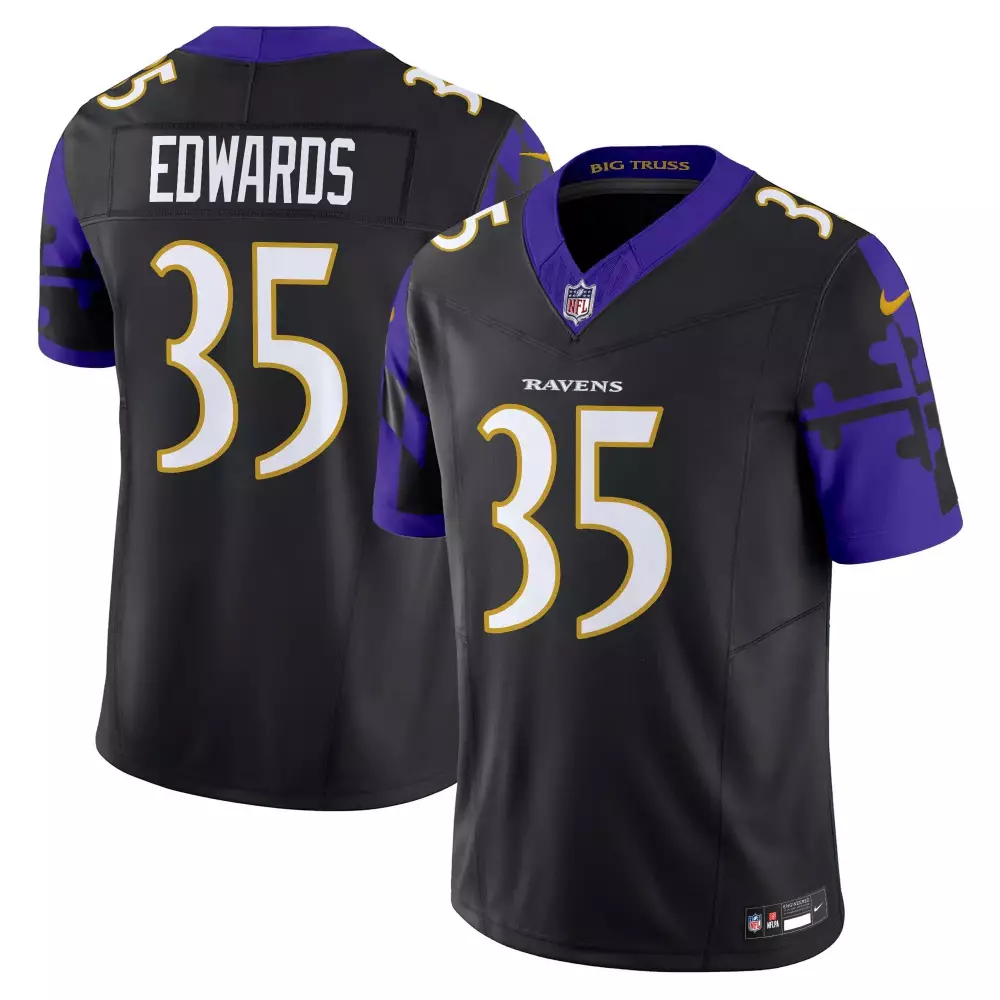 Gus Edwards 35 Ravens Jersey Black Men Replica Purple White Gold Vapor Limited All
