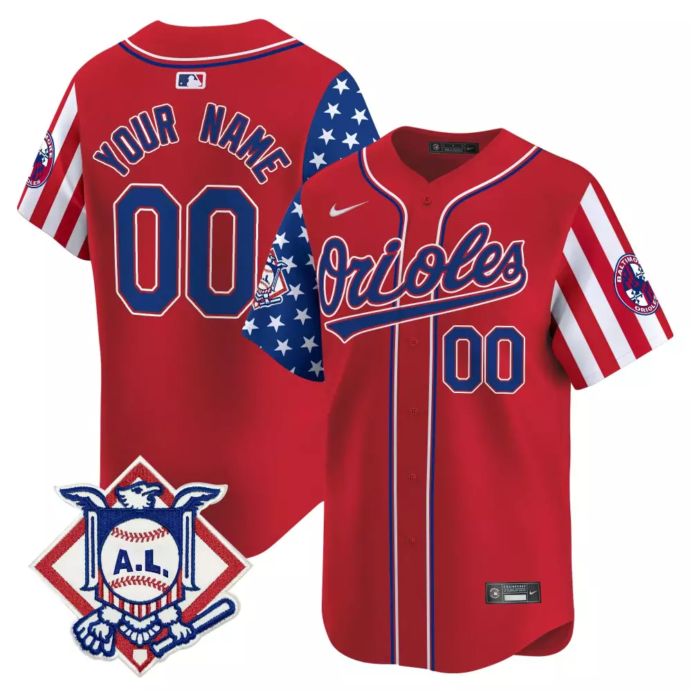 Custom Baltimore Orioles Jersey Red American League Men Split Design Blue White Vapor