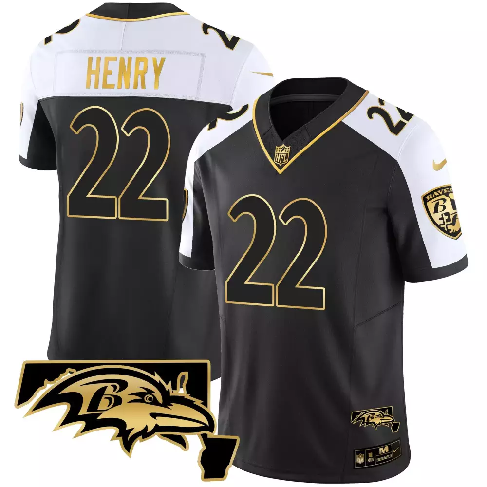 Henry 22 Ravens Jersey Black Baltimore Logo Men Authentic White Gold Alternate Vapor
