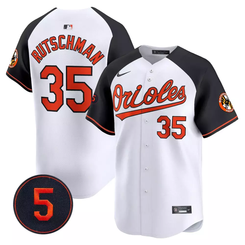 Adley Rutschman 35 Orioles Jersey White Men Black Orange Alternate Vapor Premier