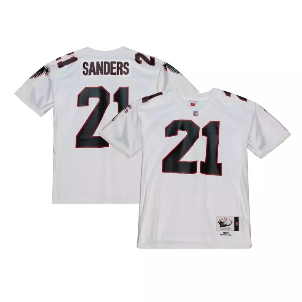 Deion Sanders 21 Atlanta Falcons Jersey White Throwback 1991 Men Design Black Red
