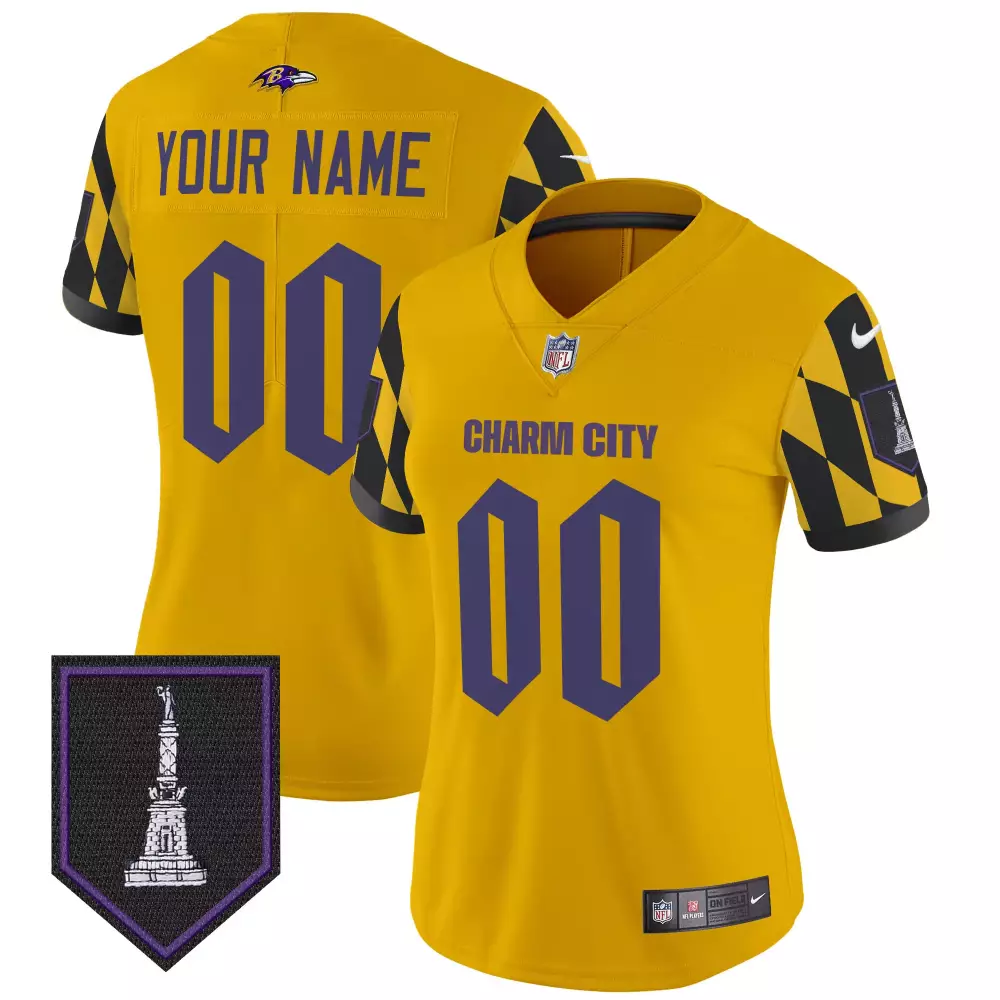 Custom Baltimore Ravens Jersey Yellow City Connect Monument Women Alternate Split Design