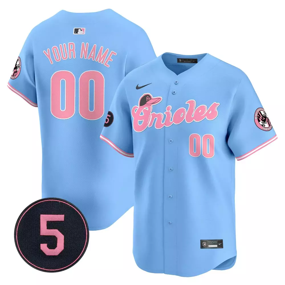 Custom Baltimore Orioles Jersey Light Blue Play Ball Men Pink Unisex Vapor Premier