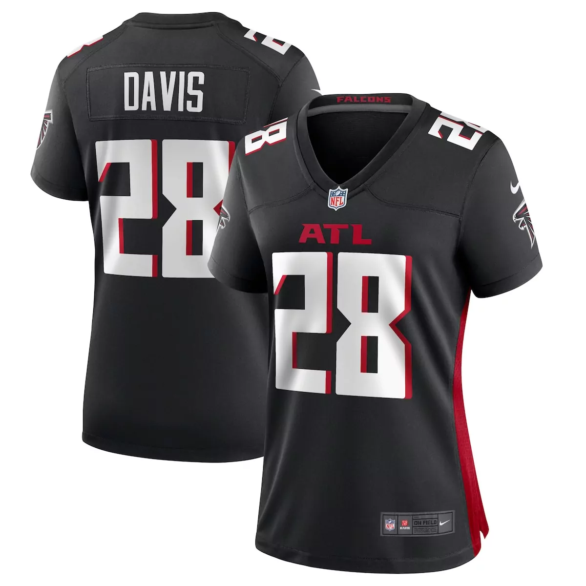 Davis 28 Falcons Jersey Black Men Game Red White