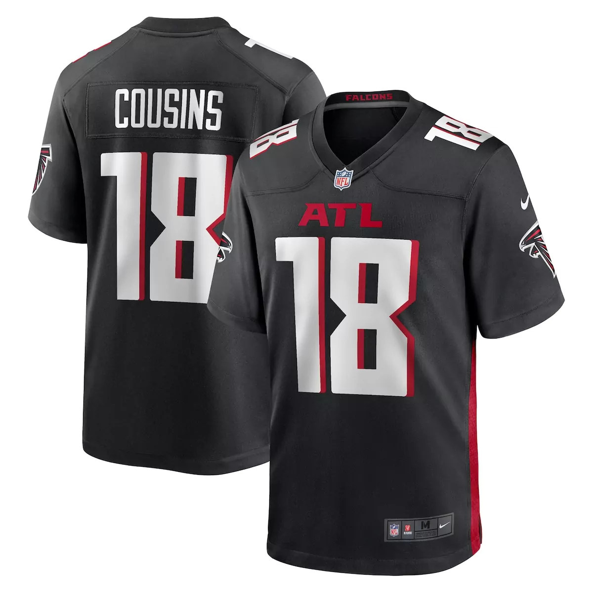 Kirk Cousins 18 Atlanta Falcons Jersey Black Men Game White Red