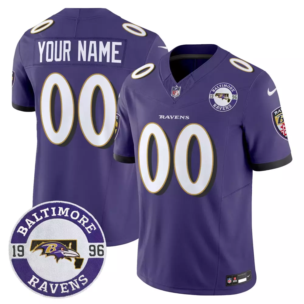 Custom Baltimore Ravens Jersey Purple 1996 Men White Gold Vapor Limited All Stitched