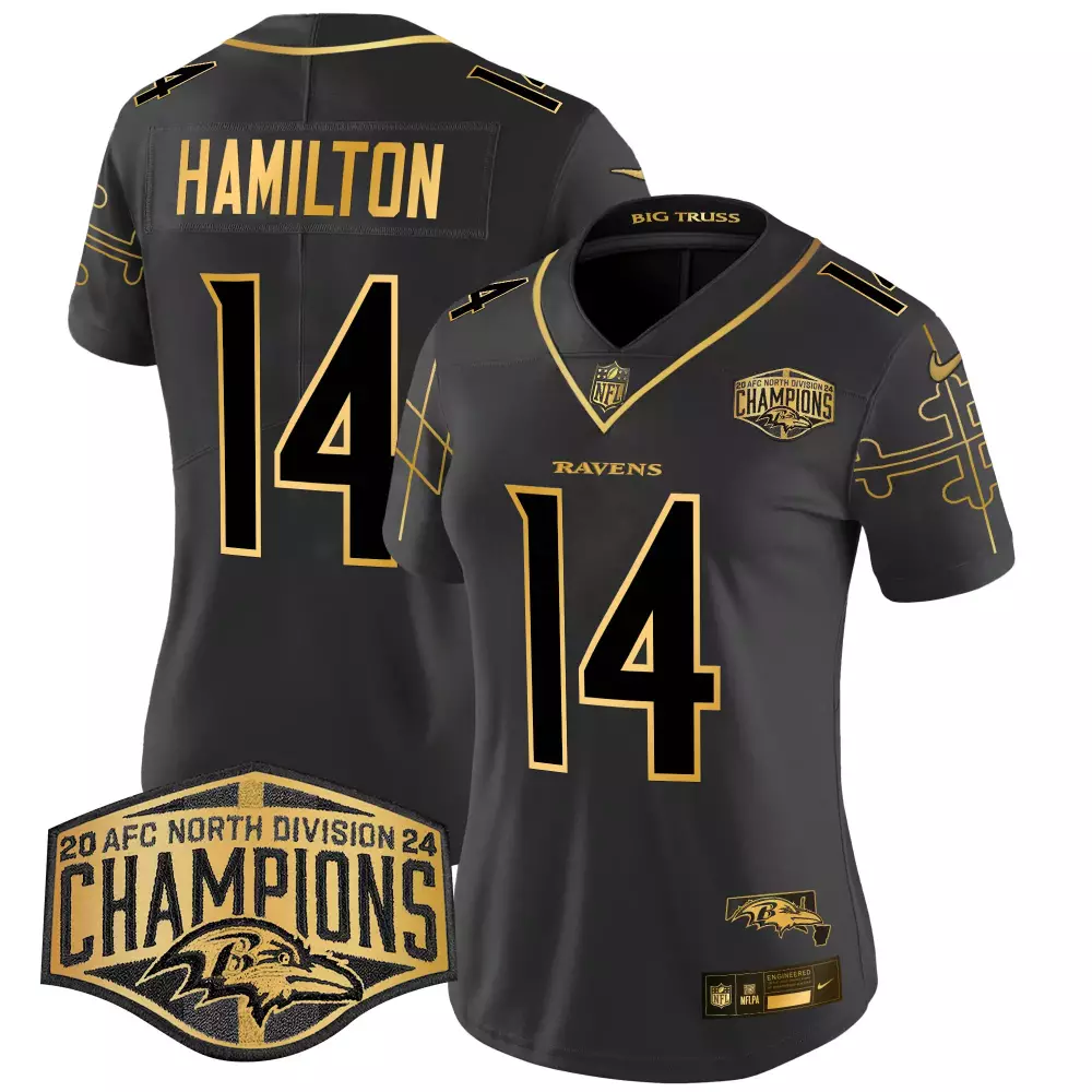 Kyle Hamilton 14 Ravens Jersey Black 2024 Women Standard Alternate Split Design Gold